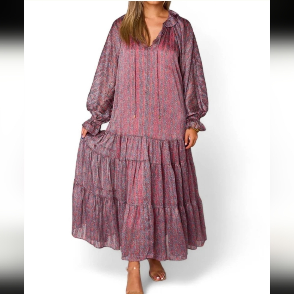 New!Buddylove GRETA LONG SLEEVE MAXI DRESS Med Retro Y2K Cottagecore Shabby Chic